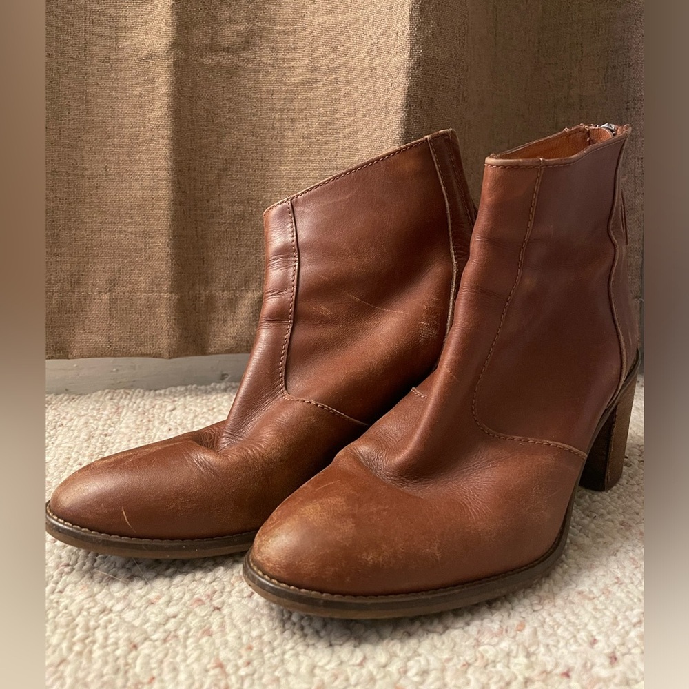 Madewell Brown Ankle Boot with Chunky Heel Western Leather Comfy Zip Up Cowgirl - Picture 2 of 14